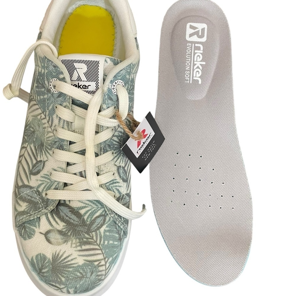 Rieker White and Green Leaf Pattern Sneakers size 38(7-7.5 USA) - Picture 8 of 16